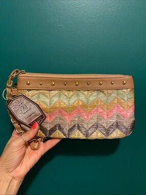 Sun & Sand Multicolor Chevron Wristlet Clutch with Gold Accents